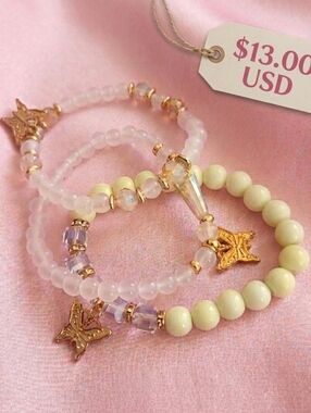 Butterfly & Blossom Bead Stack  Bracelets